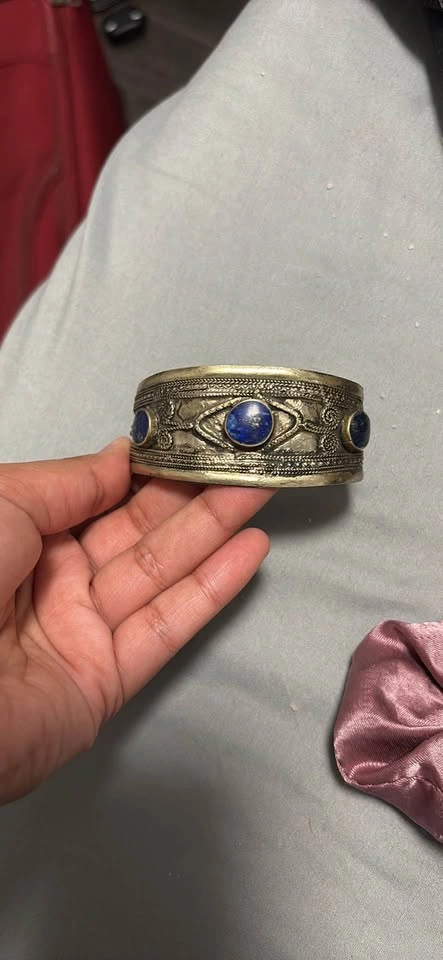 Vintage Afghan Tribal Cuff Bracelet with Blue Stones - photo 2