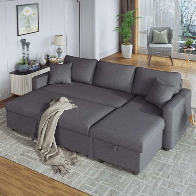 Affordable Brand New Comfy Grey Sofa Bed Convertible Storage Set