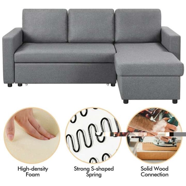 Affordable Brand New Comfy Grey Sofa Bed Convertible Storage Set - photo 3
