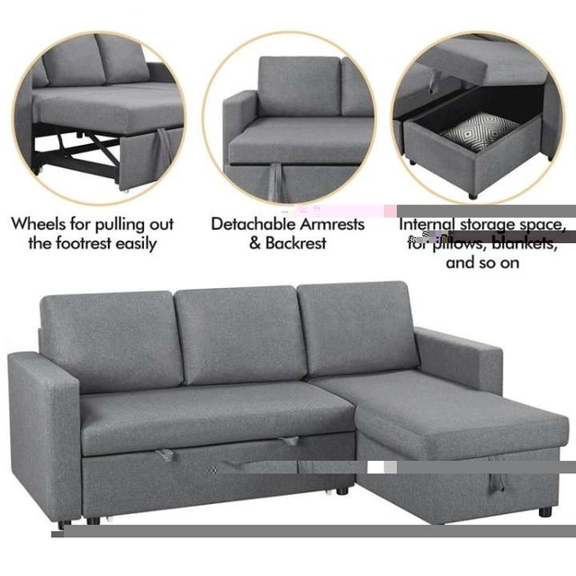 Affordable Brand New Comfy Grey Sofa Bed Convertible Storage Set - photo 4