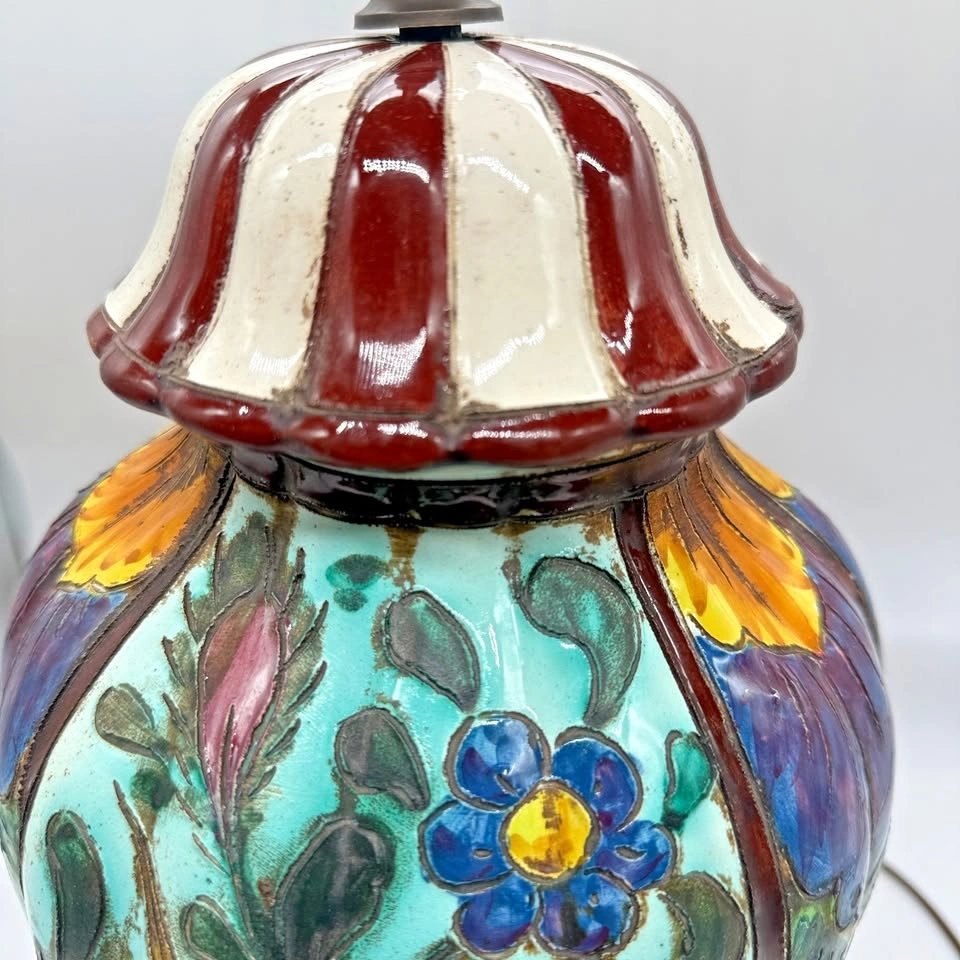 Vintage Italian Majolica Sgraffito Ceramic Lamp - photo 3