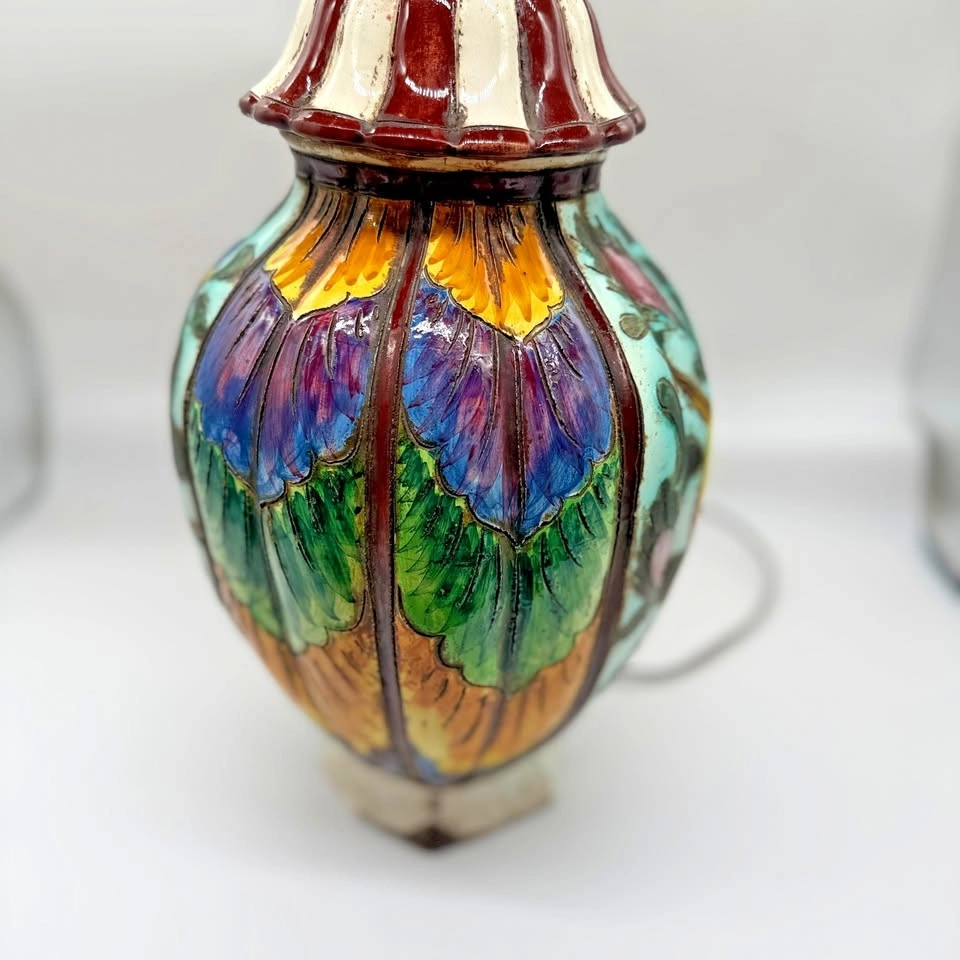 Vintage Italian Majolica Sgraffito Ceramic Lamp - photo 5