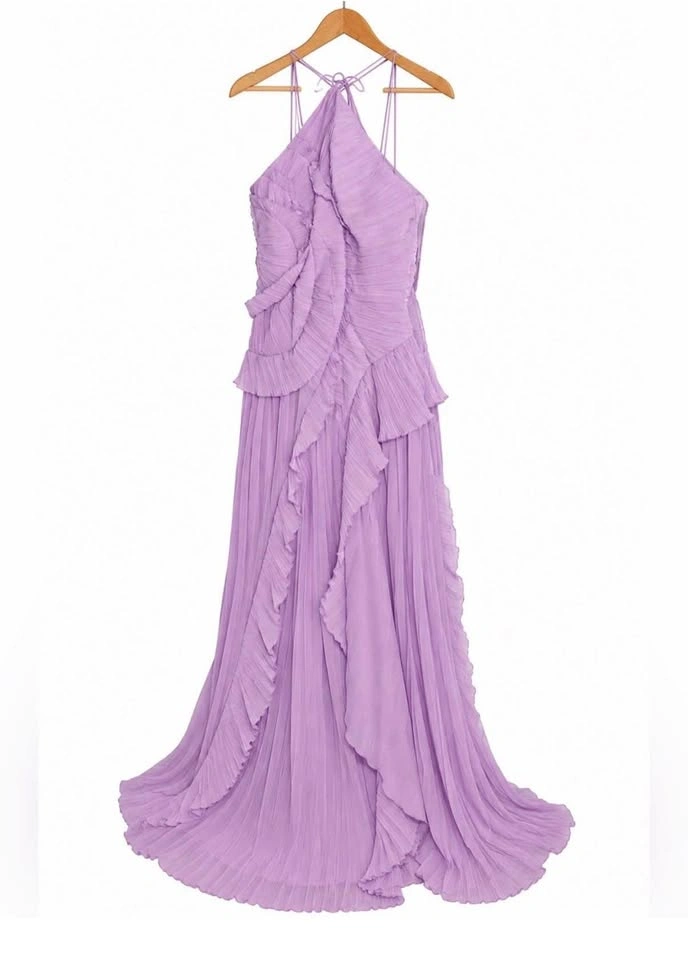 Lilac Pleated Halter Maxi Dress