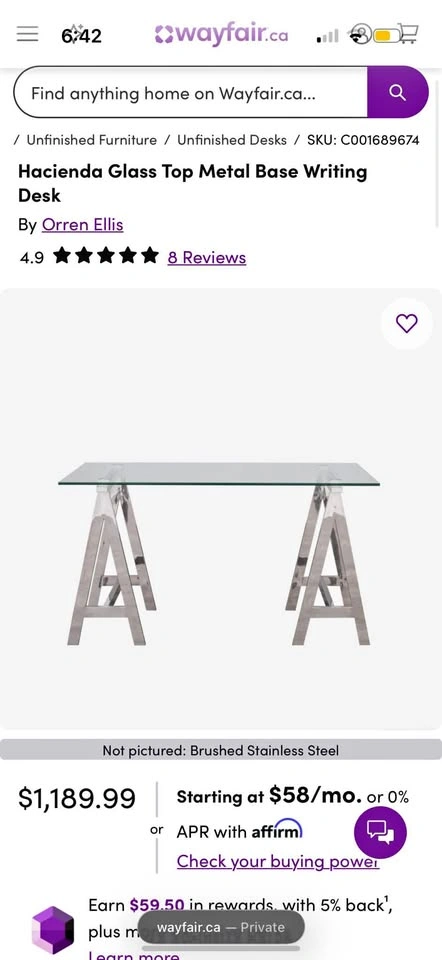 Glass Top Metal Base Writing Desk