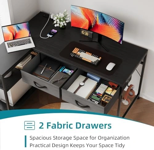 39in L-Shaped Computer Desk with Power Outlet & Drawers - photo 4