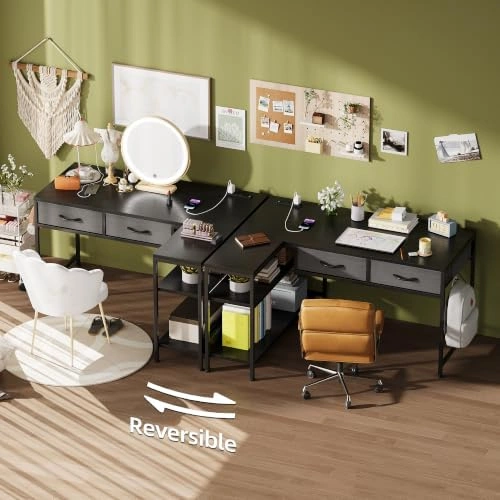 39in L-Shaped Computer Desk with Power Outlet & Drawers - photo 5