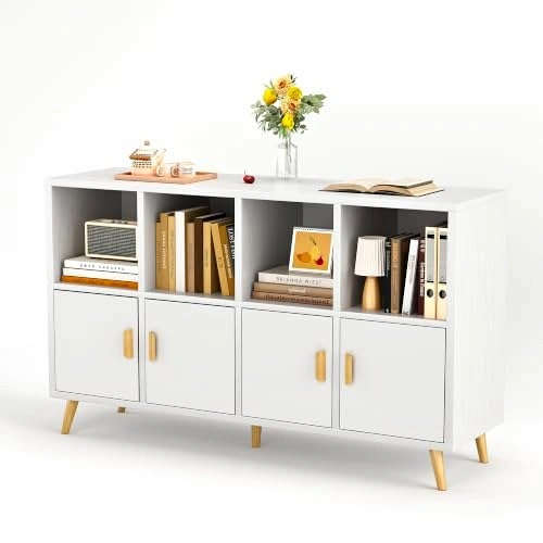 8-Cube Bookshelf with Doors – Wooden Bookcase, White (Brand New)