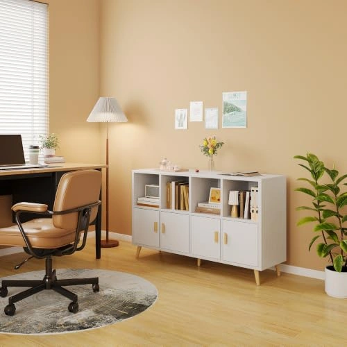 8-Cube Bookshelf with Doors – Wooden Bookcase, White (Brand New) - photo 2