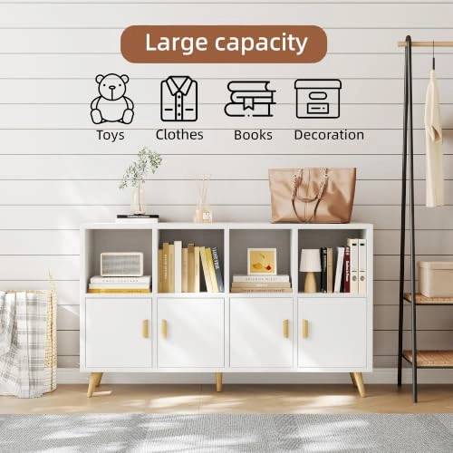 8-Cube Bookshelf with Doors – Wooden Bookcase, White (Brand New) - photo 4
