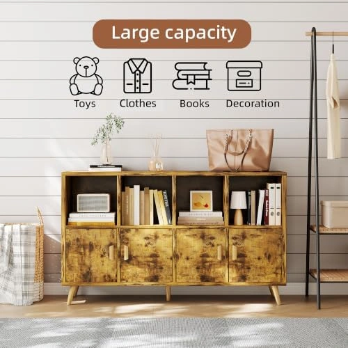 8-Cube Bookshelf with Doors – Wooden Bookcase, Rustic Brown - photo 4