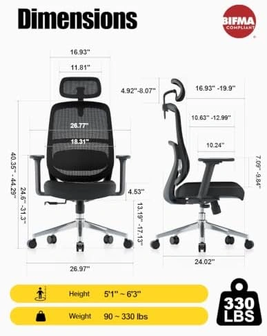 Ergonomic Office Chair – Adjustable Lumbar Support, Mesh Back, B - photo 2