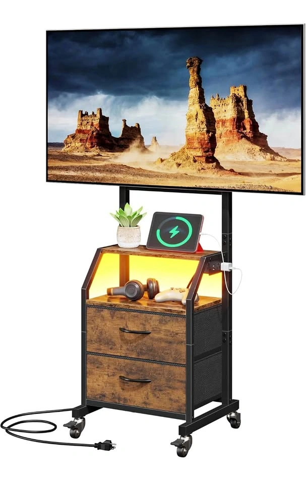 Brand new in box Rolling TV Stand with 2 Storage Fabric Drawers