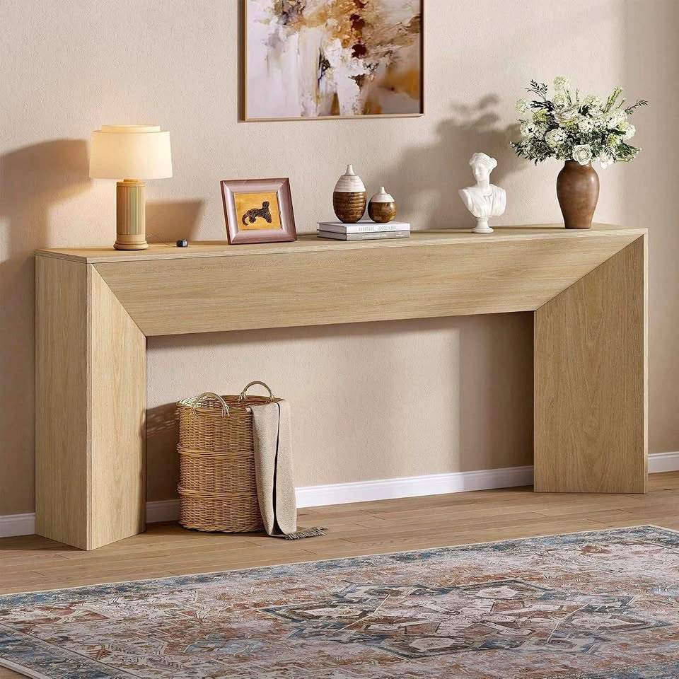Modern Light Oak Minimalist Console Table