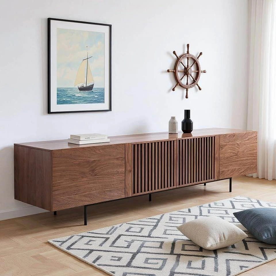 94" Mid-Century Modern Walnut TV Stand Media Console