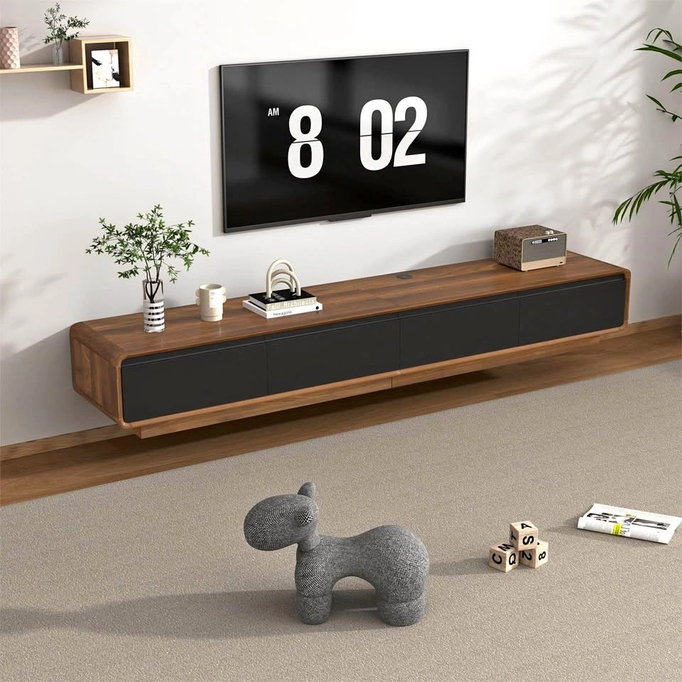 Floating Walnut and Black TV Stand