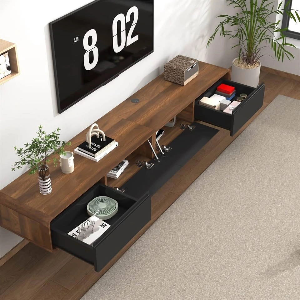 Floating Walnut and Black TV Stand - photo 3
