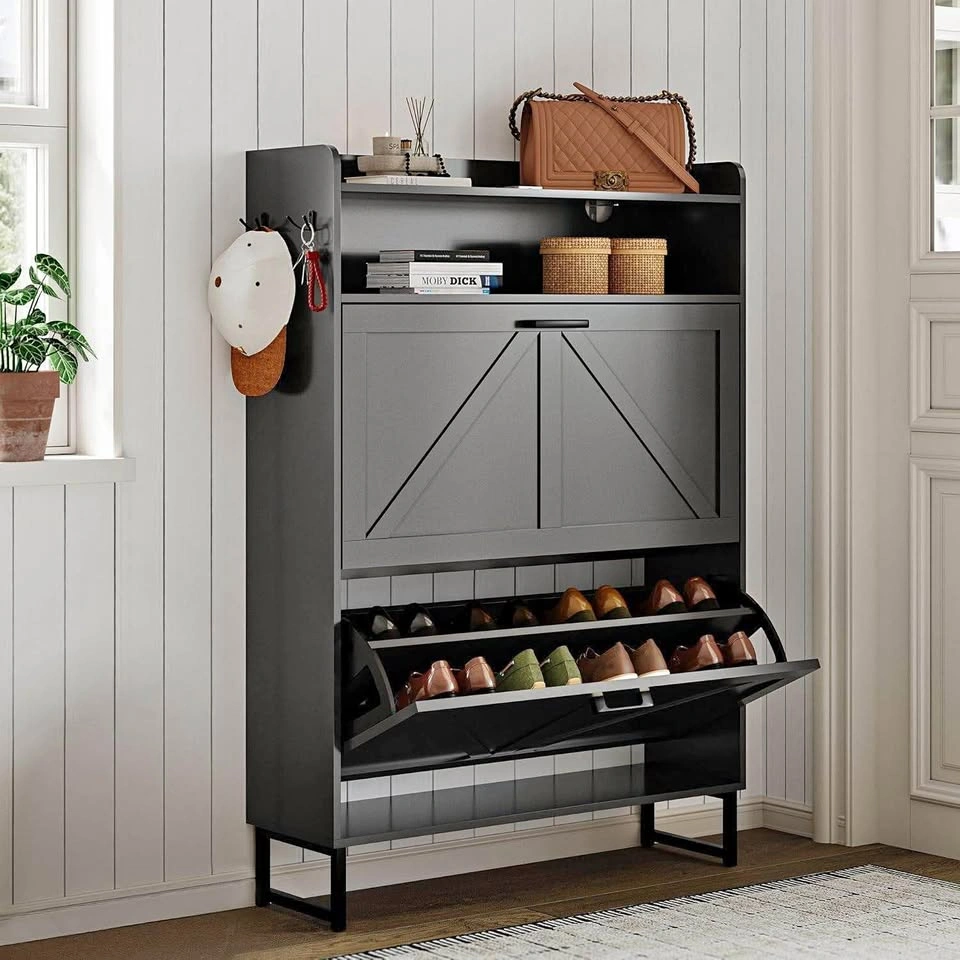 Brand new Black Barn Door Style Shoe Storage Cabinet