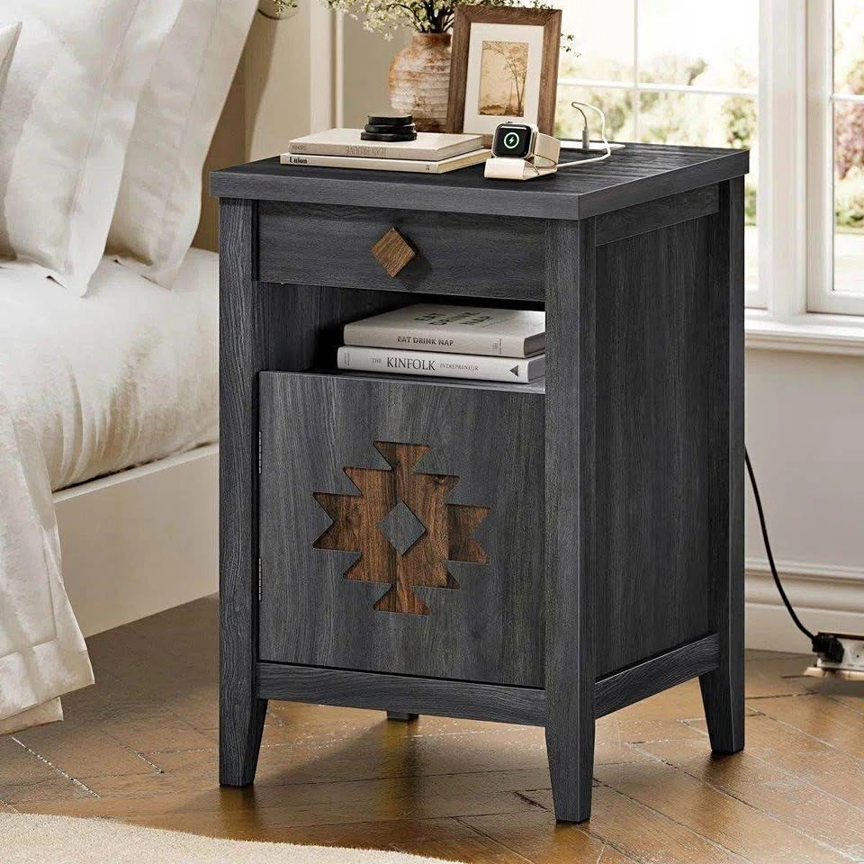 Modern Farmhouse Nightstand with Charging Station