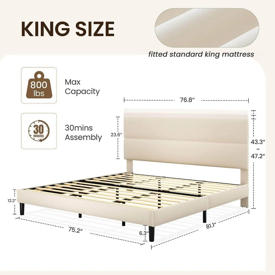 King Size Upholstered Platform Bed Frame - photo 2
