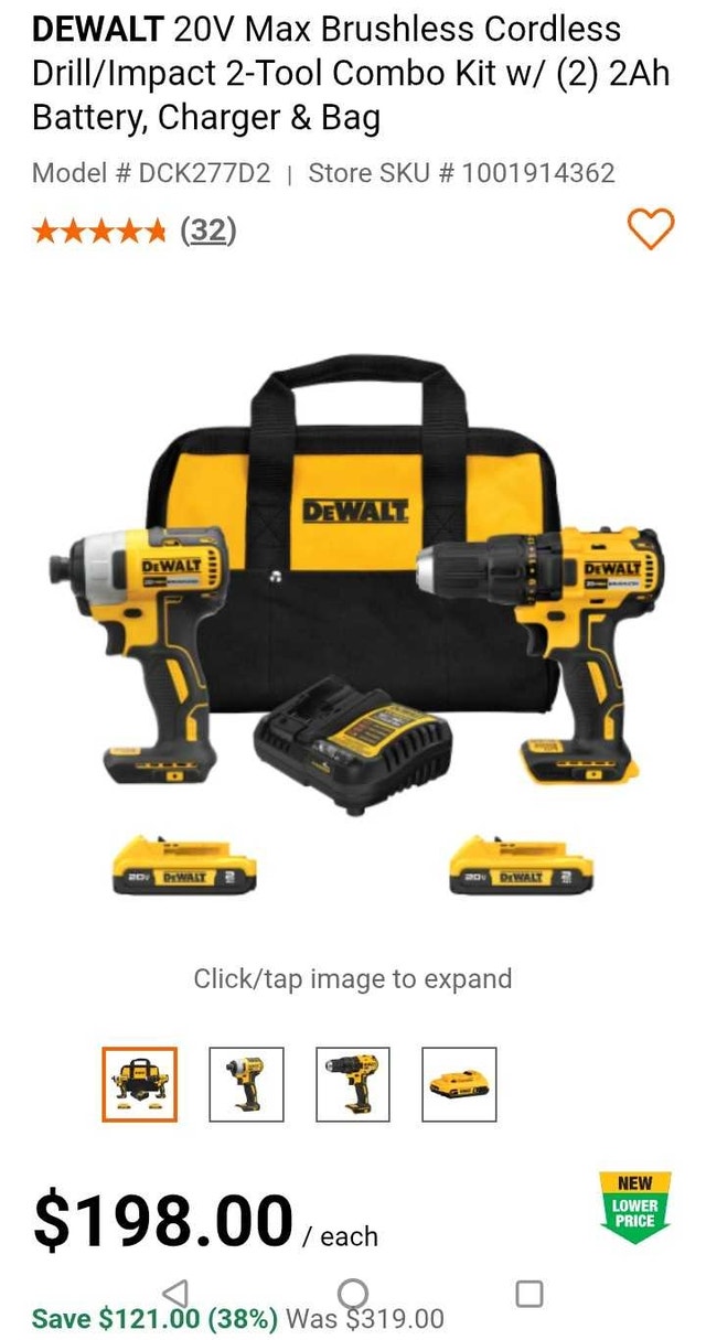 20v MAX Brushless Cordless Drill/Impact 2-tool combo - 2 battery