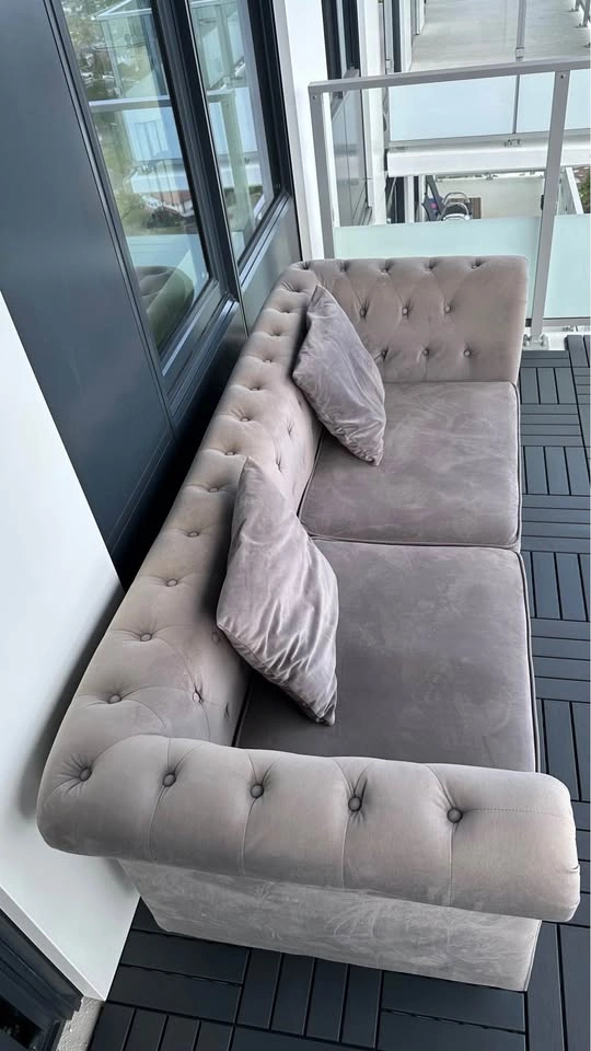 Grey Velvet Chesterfield Sofa - Tufted & Nailhead Detail - photo 2