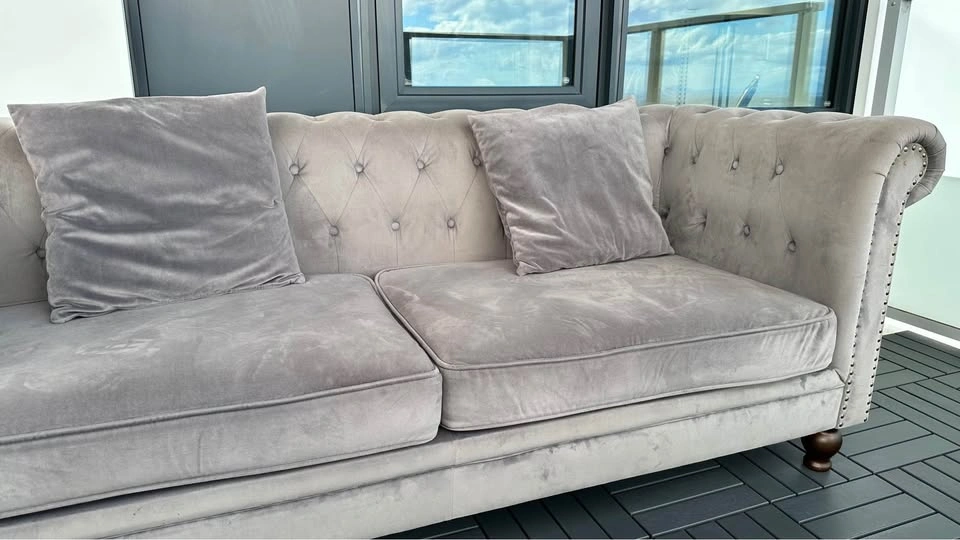 Grey Velvet Chesterfield Sofa - Tufted & Nailhead Detail - photo 3