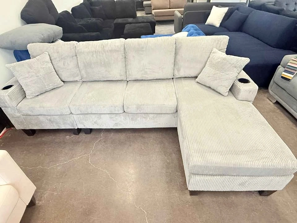 New Modern corduroy sectional and chaise - Cash on delivery