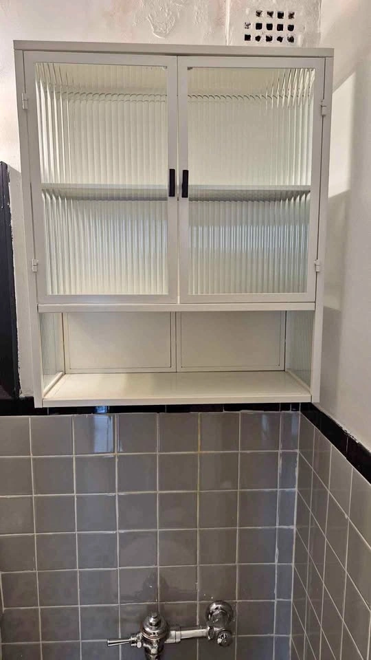 White Metal and Glass Bathroom Cabinet