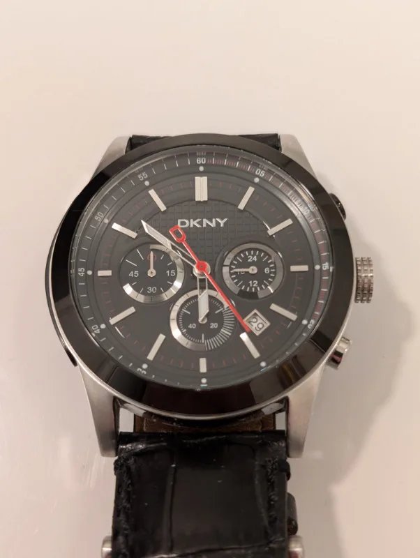 DKNY Leather Crocodile Graining Black Dial Men's Watch thumbnail