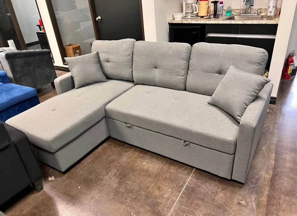 Grey Fabric Sectional Sleeper Sofa with Storage Chaise - photo 2