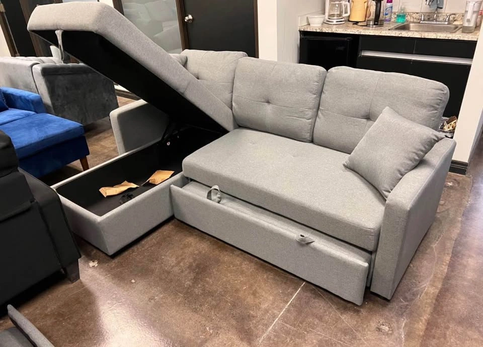 Grey Fabric Sectional Sleeper Sofa with Storage Chaise - photo 3