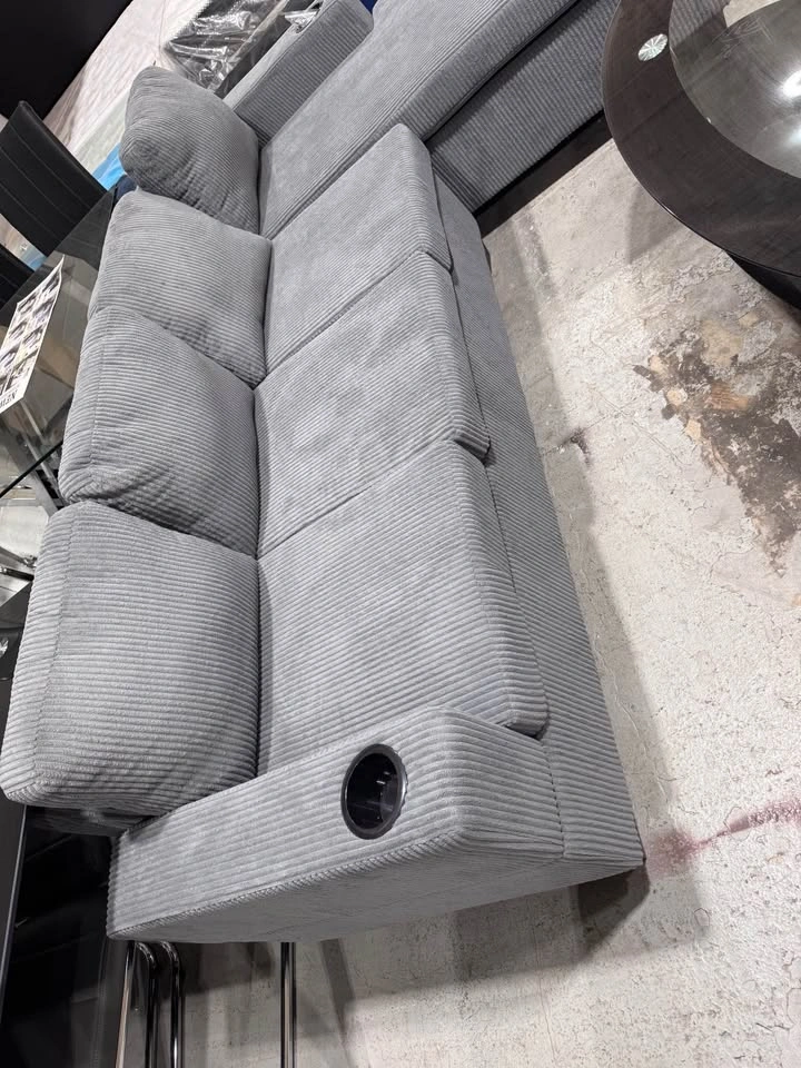 Corduroy Sectional Sofa with Chaise and Cup Holder - photo 2