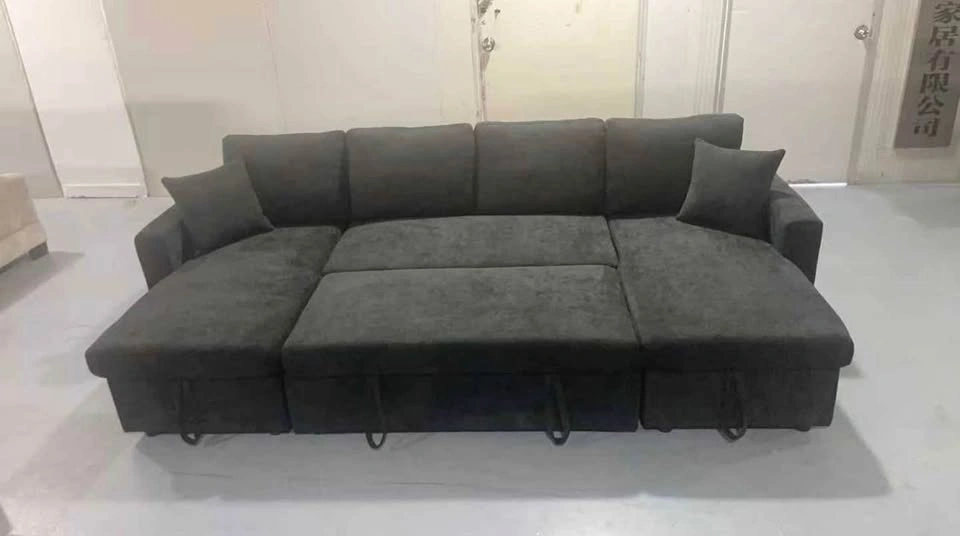 Green U-Shaped Sleeper Sectional Sofa with Storage - photo 4