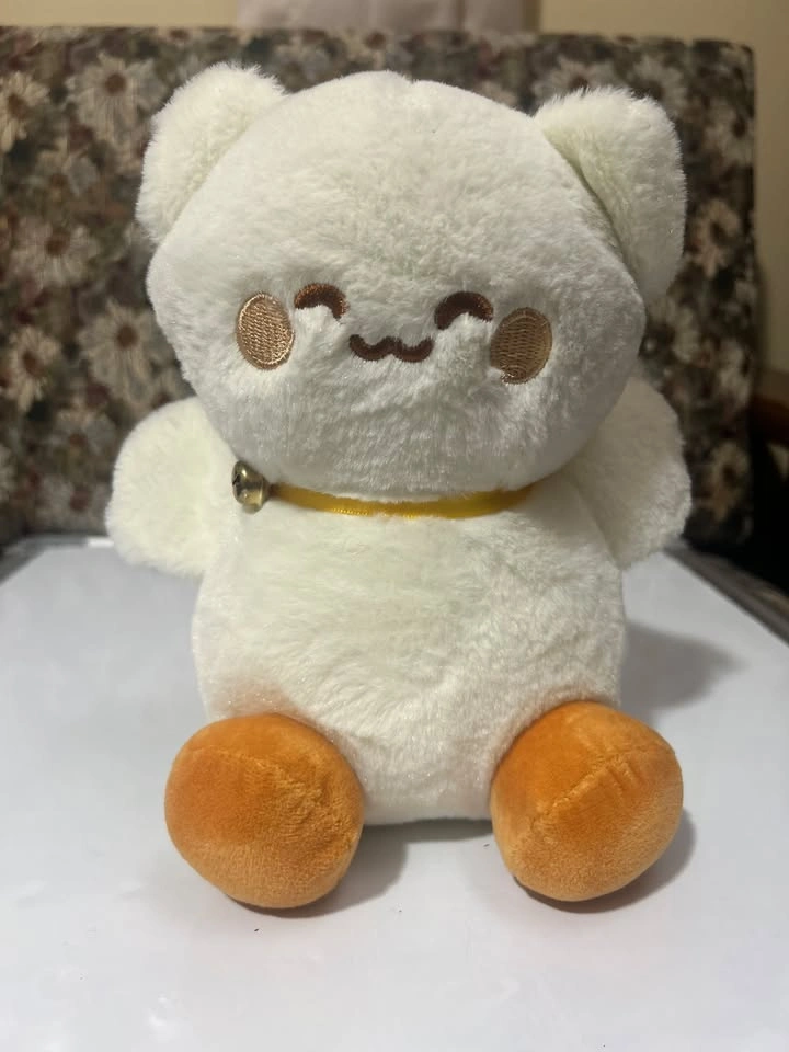 White Cat with Yellow Bell Collar Plush 8.5in/21.5cm