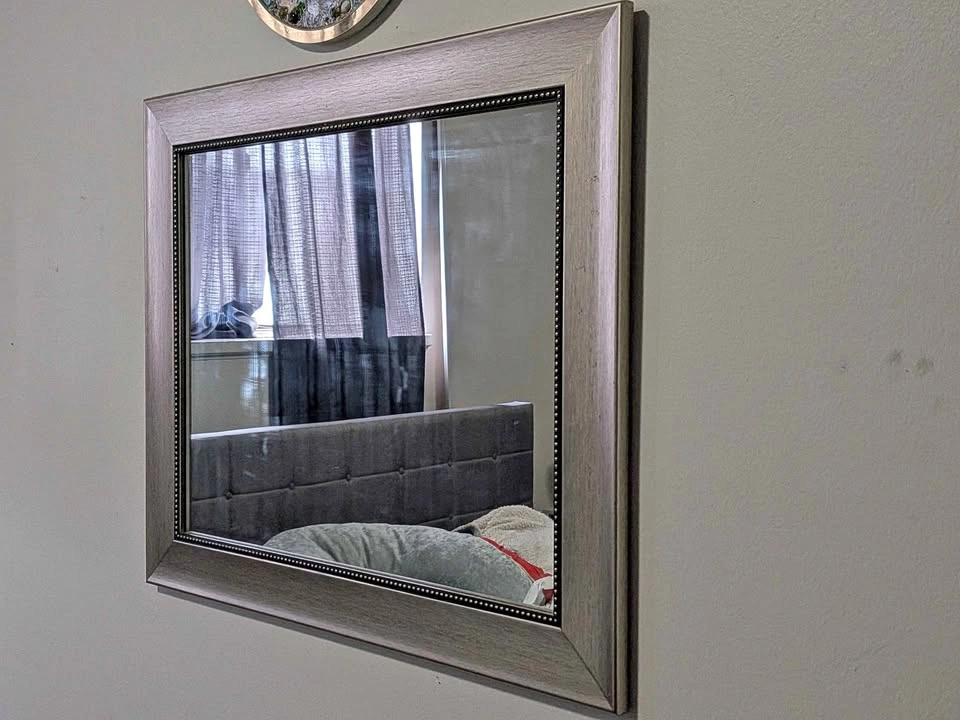 Large Framed Wall Accent Mirror (Brushed Champagne / Pewter Fini