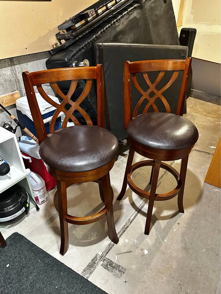 Solid Wood And Leather Barstools
