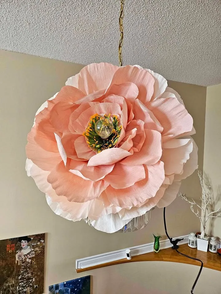Handmade large crepe paper magnolia lamp,chandelier, party thumbnail