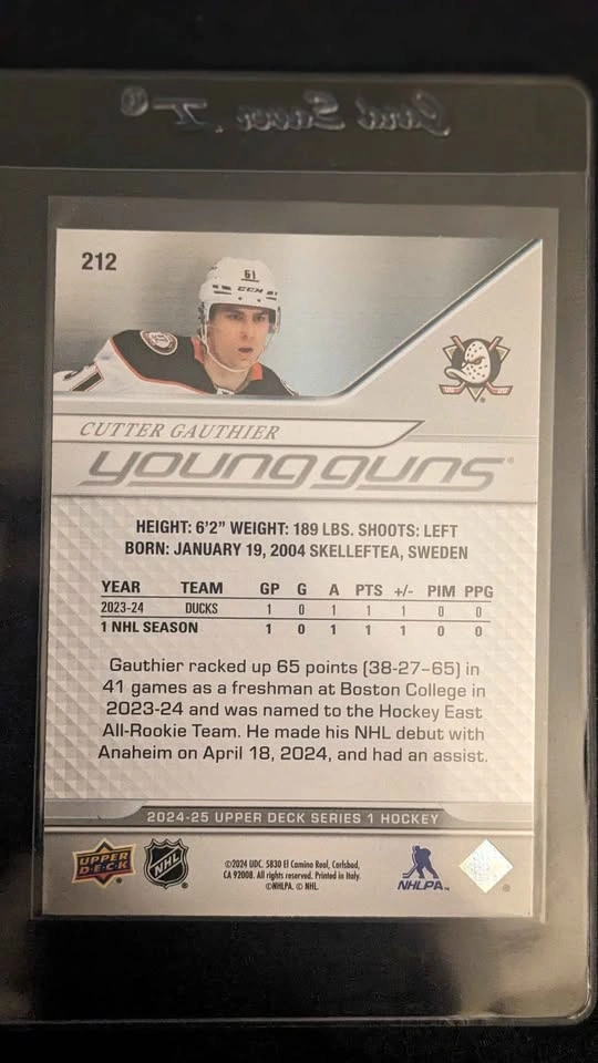 Cutter Gauthier Young Guns 2024 Upper Deck Rookie Card Ducks - photo 2