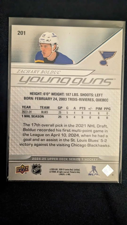 2024-25 Upper Deck Young Guns Zachary Bolduc Rookie #201 - photo 2
