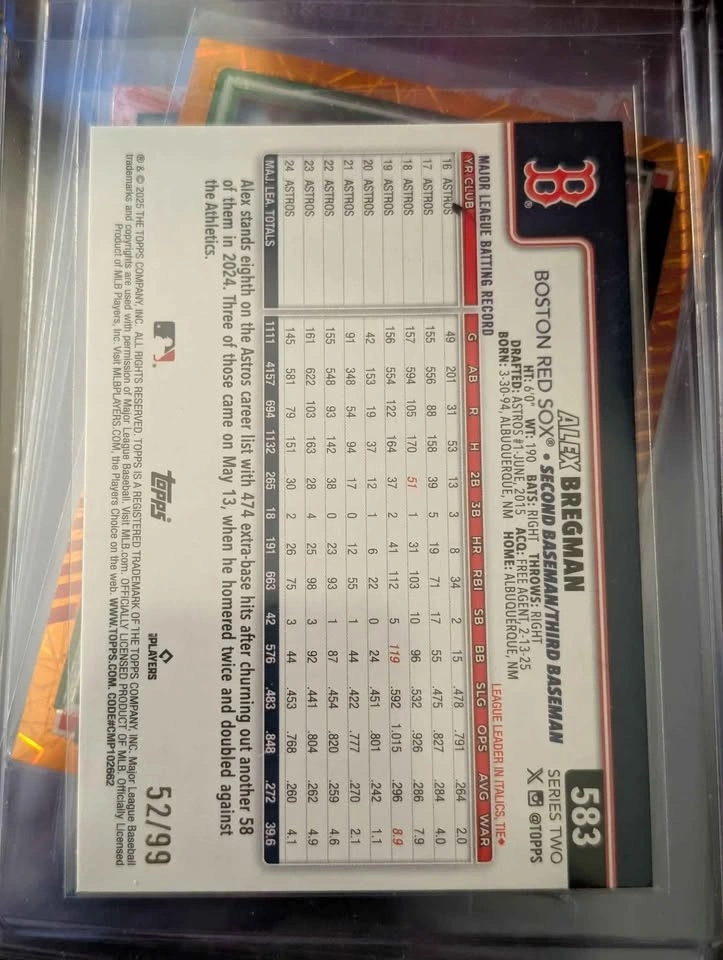 Alex bregman 2025 Topps Series 2 Hot Dog Foil /99 RED SOX #583 - photo 2