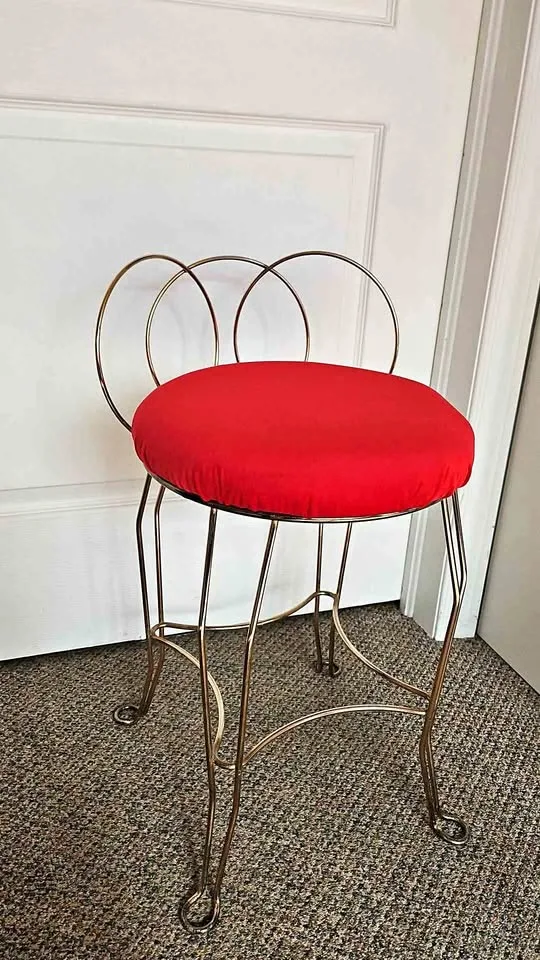 Vintage 1960s boudoir stool red velvet ♥️ 60cm tall thumbnail