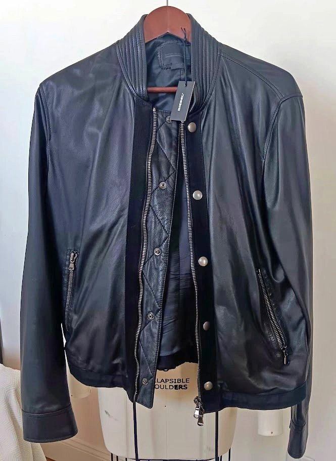 Diesel Black Gold Lasy Mens Leather Jacket Black Size 52 - L