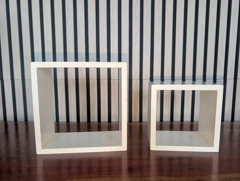 White wooden shelves