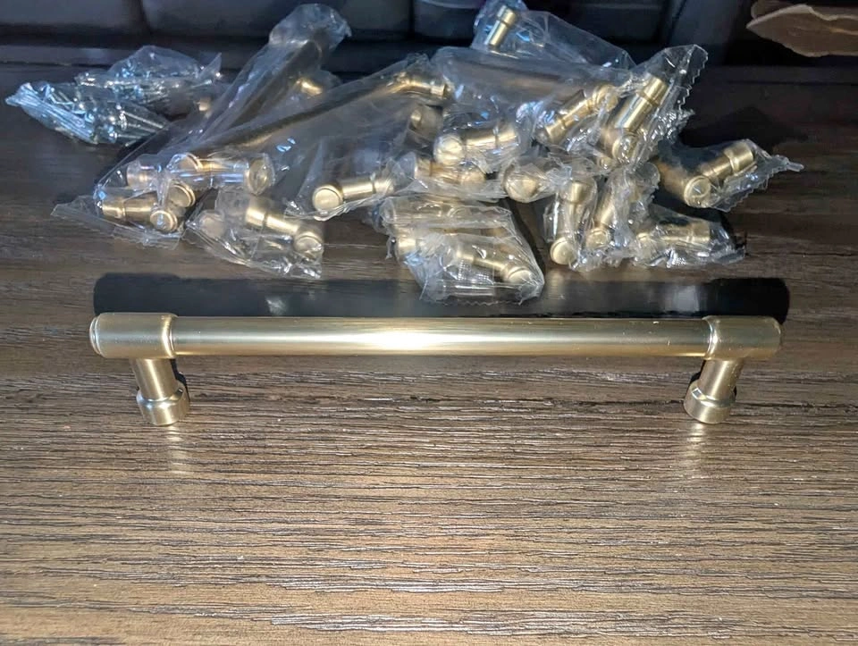 10 New brushed brass cabinet pulls (20 total available)