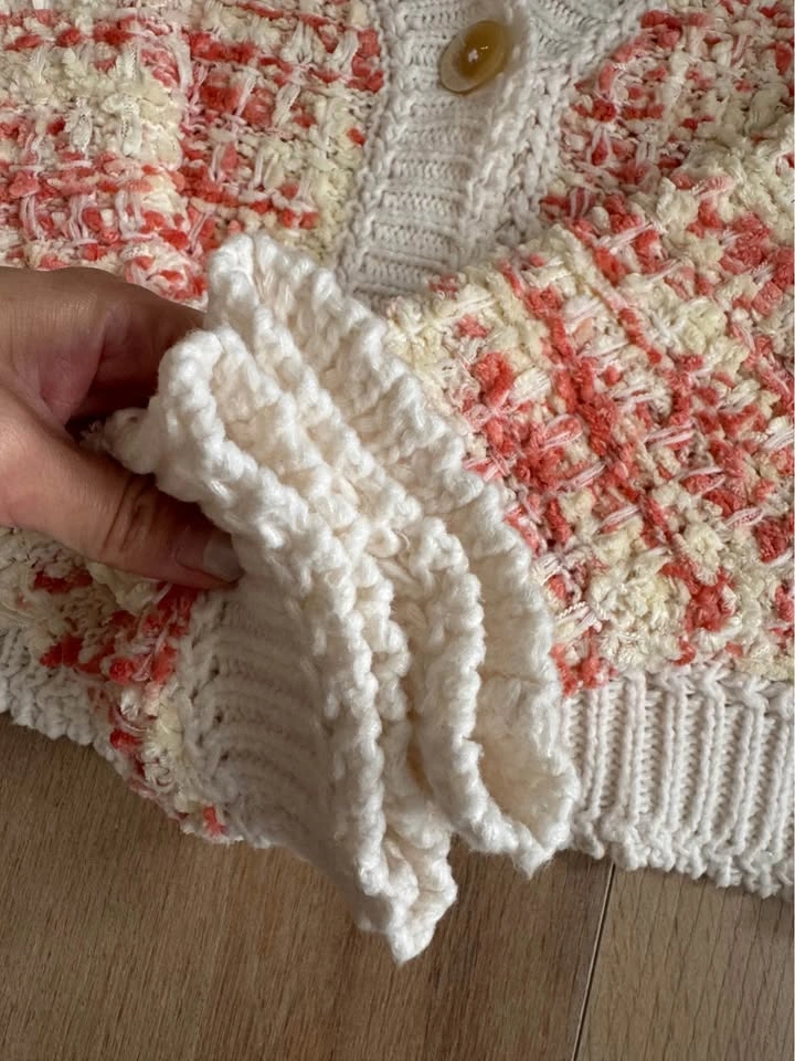Orange and White Textured Knit Cardigan Sweater - photo 5