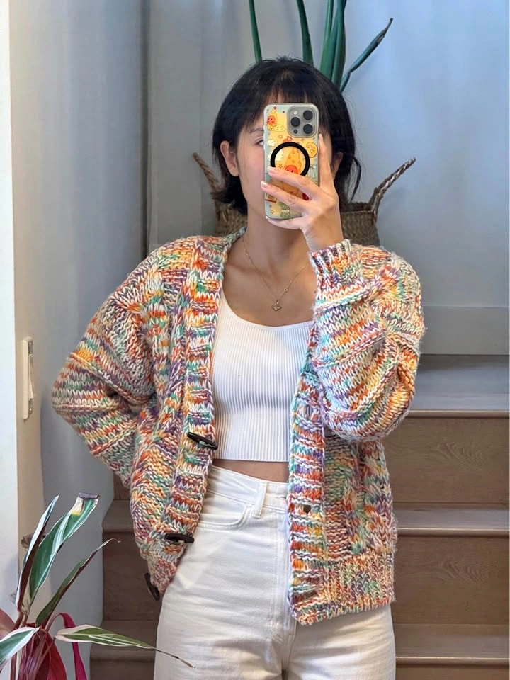 Very J Multi-Color Knit Toggle Cardigan