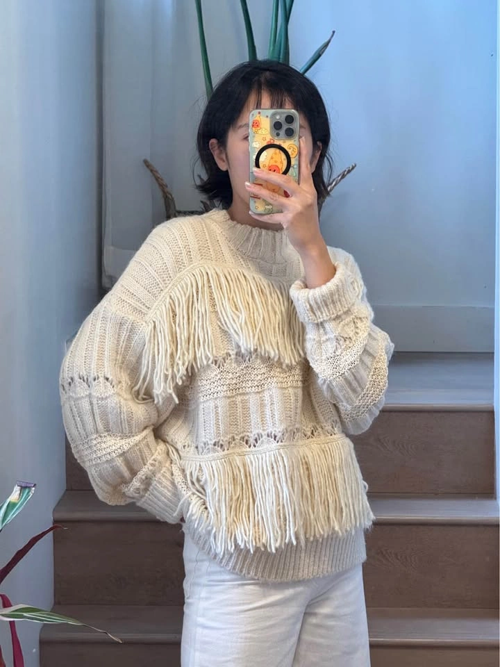 Cream Fringe Knit Sweater - photo 2