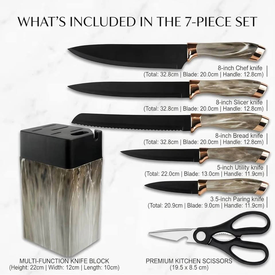 Knife Set, 7-Piece Kitchen Knife Set with Block & Built-in Sharp - photo 5