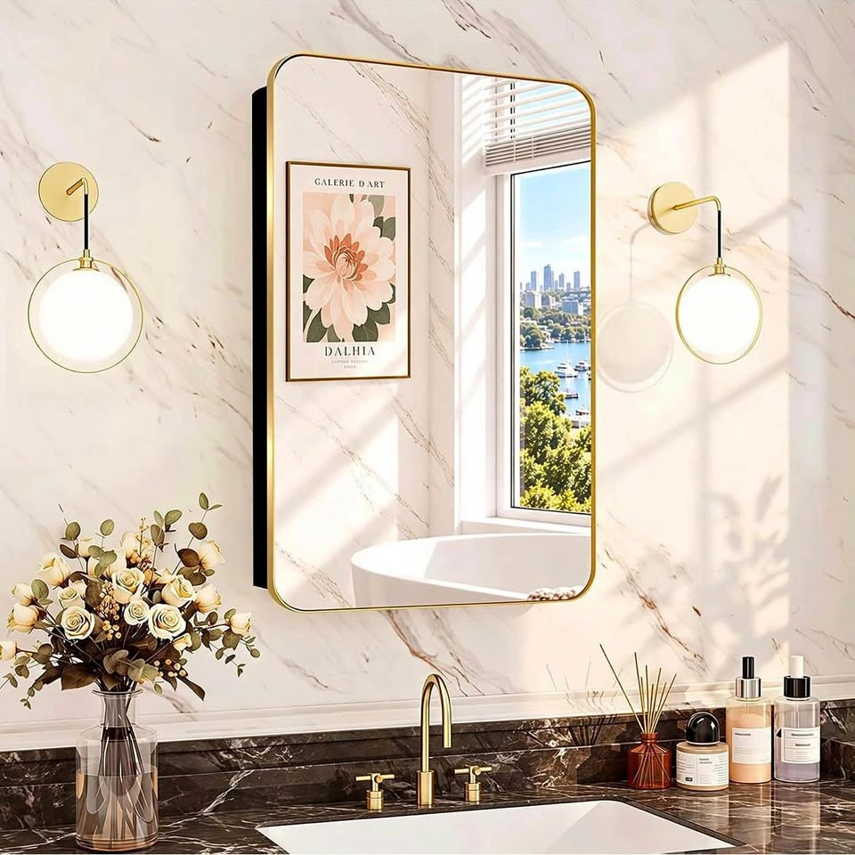 16x24” Bathroom Cabinet with Mirror, Brushed Gold BNIB