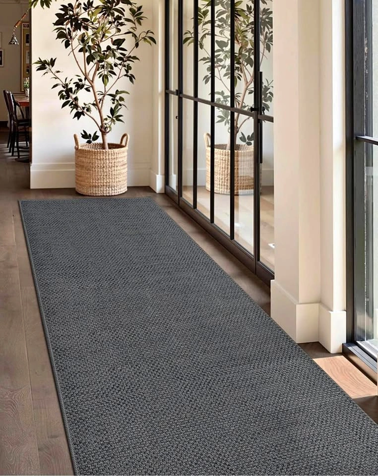 Extra Long Runner Rug 28"x142" Non Slip Rubber Back Dark Gray
